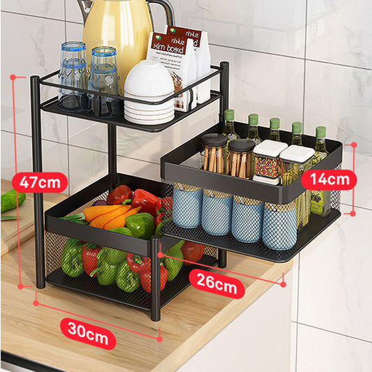 SOGA 2 Tier Steel Square Rotating Kitchen Cart Multi-Functional Shelves Portable Storage Organizer with Wheels