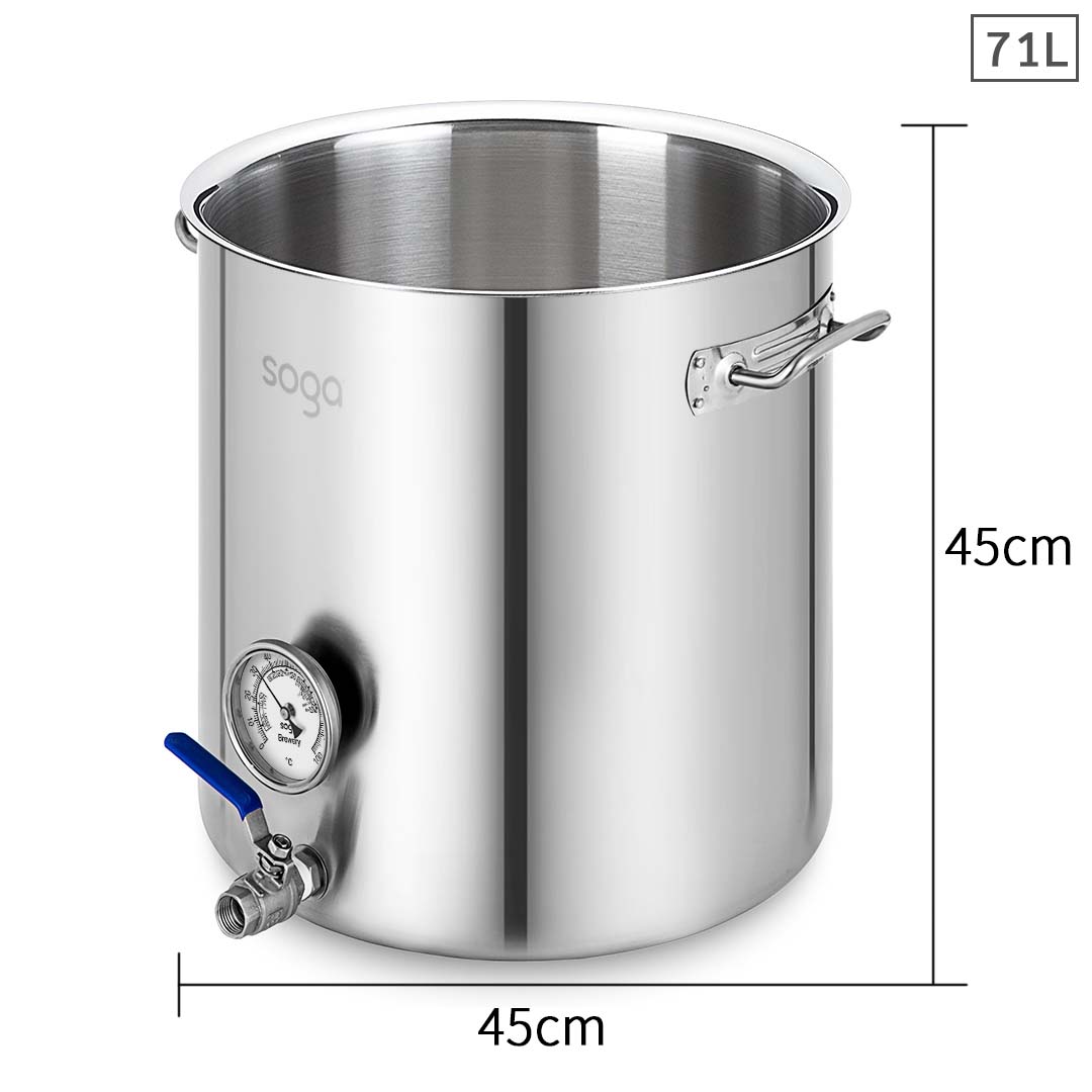 SOGA Stainless Steel No Lid Brewery Pot 71L With Beer Valve 45*45cm