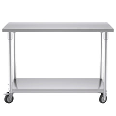 SOGA 120cm Commercial Catering Kitchen Stainless Steel Prep Work Bench Table with Wheels