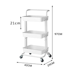 SOGA 3 Tier Steel White Movable Kitchen Cart Multi-Functional Shelves Portable Storage Organizer with Wheels