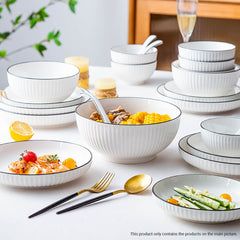 SOGA White Japanese Style Ceramic Dinnerware Crockery Soup Bowl Plate Server Kitchen Home Decor Set of 8