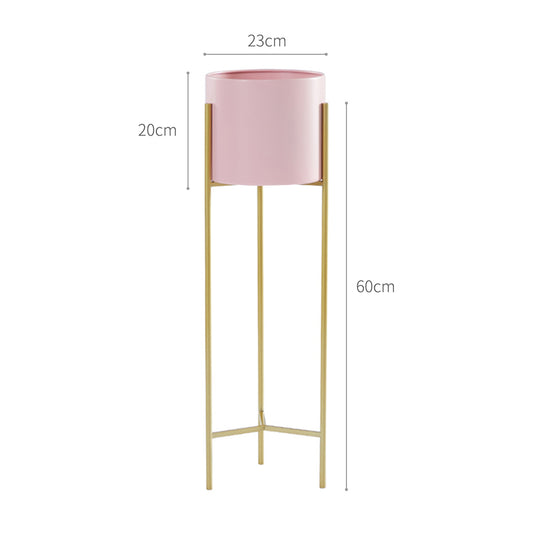SOGA 2X 2 Layer 60cm Gold Metal Plant Stand with Pink Flower Pot Holder Corner Shelving Rack Indoor Display