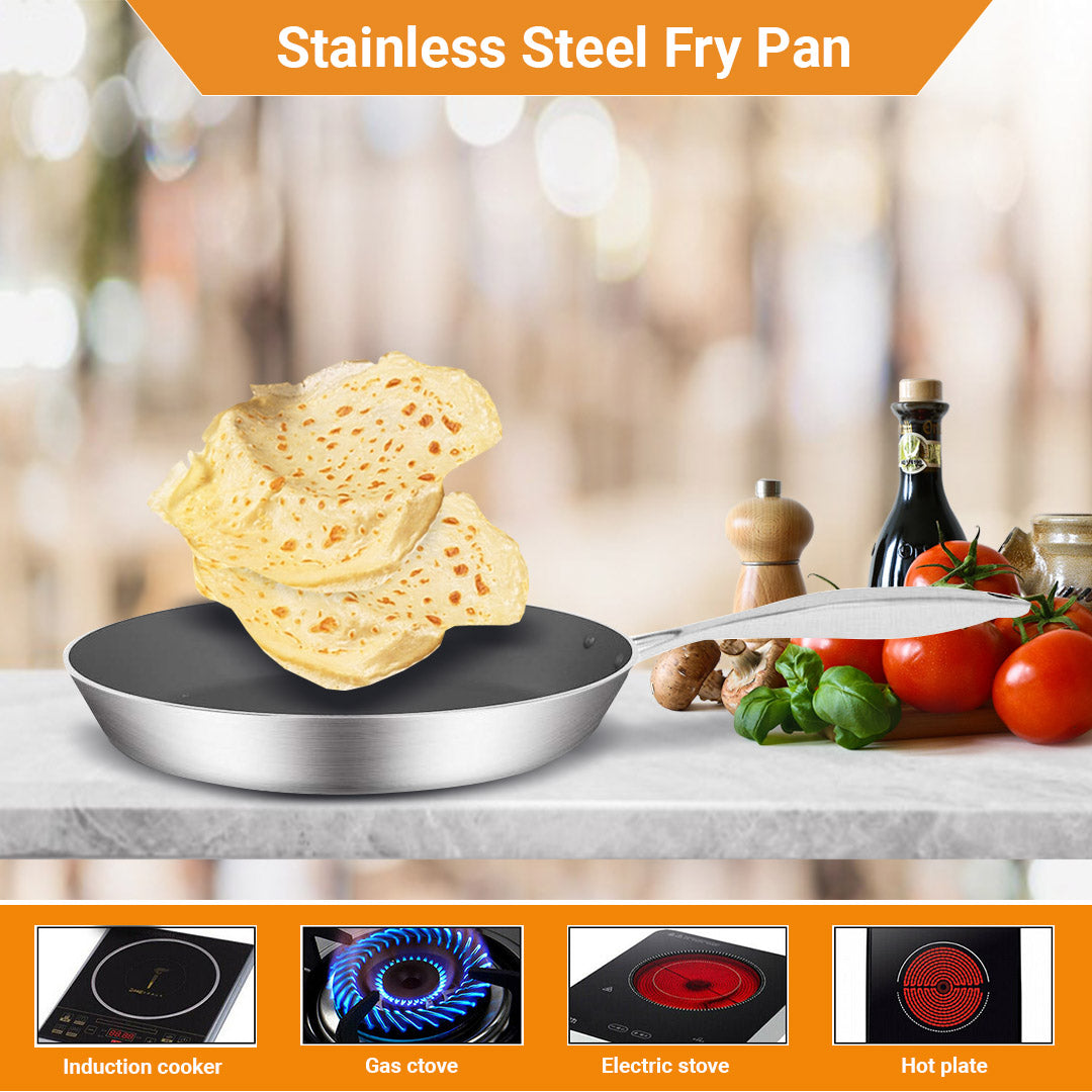 SOGA Stainless Steel Fry Pan 22cm Frying Pan Induction FryPan Non Stick Interior