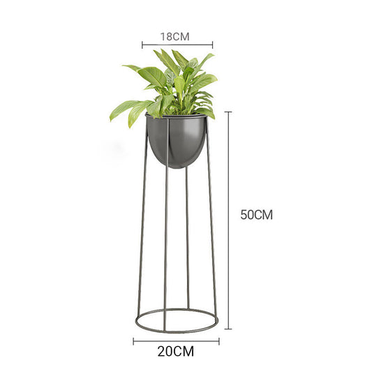 SOGA 50cm Round Wire Metal Flower Pot Stand with Black Flowerpot Holder Rack Display
