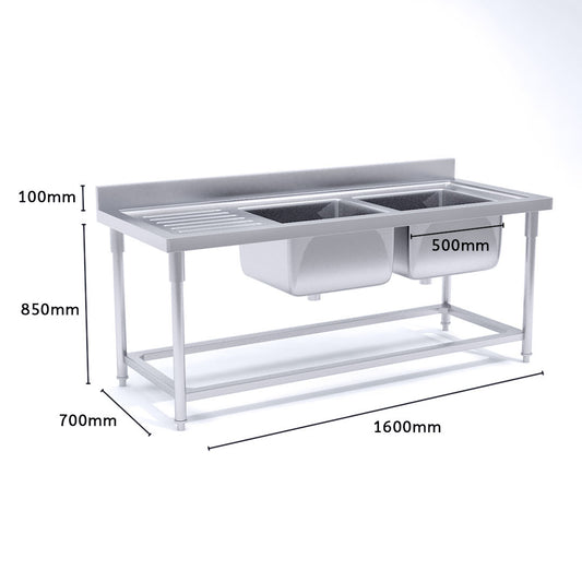 SOGA Stainless Steel Work Bench Right Dual Sink Commercial Restaurant Kitchen Food Prep 160*70*85