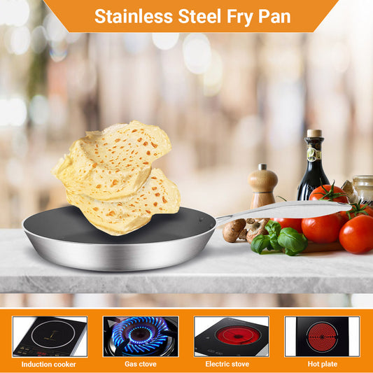 SOGA Stainless Steel Fry Pan 24cm Frying Pan Induction FryPan Non Stick Interior