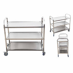 SOGA 3 Tier Stainless Steel Kitchen Dinning Food Cart Trolley Utility Size 95x50x95cm Large