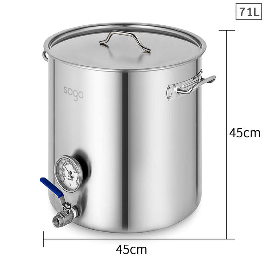 SOGA Stainless Steel Brewery Pot 71L With Beer Valve 45*45cm