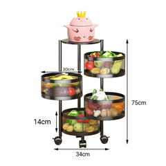 SOGA 4 Tier Steel Round Rotating Kitchen Cart Multi-Functional Shelves Portable Storage Organizer with Wheels