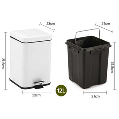 SOGA Foot Pedal Stainless Steel Rubbish Recycling Garbage Waste Trash Bin Square 12L White