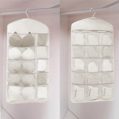 SOGA 2X Beige Double Sided Hanging Storage Bag Underwear Bra Socks Mesh Pocket Hanger Home Organiser