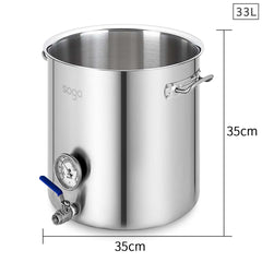 SOGA Stainless Steel 33L No Lid Brewery Pot With Beer Valve 35*35cm