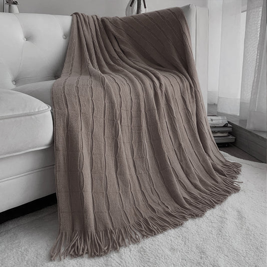 SOGA Coffee Textured Knitted Throw Blanket Warm Cozy Woven Cover Couch Bed Sofa Home Decor with Tassels