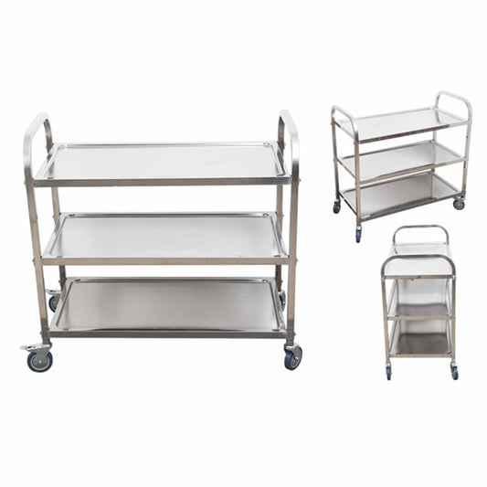SOGA 3 Tier Stainless Steel Kitchen Dinning Food Cart Trolley Utility Size 85x45x90cm Medium