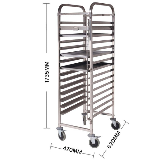 SOGA Gastronorm Trolley 16 Tier Stainless Steel Cake Bakery Trolley Suits 60*40cm Tray