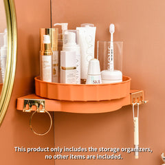 SOGA 2X Orange 360 Degree Wall-Mounted Rotating Bathroom Organiser Corner Vanity Rack Toilet Adhesive Storage Shelf