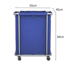 SOGA Stainless Steel Commercial Square Soiled Linen Laundry Trolley Cart with Wheels Blue