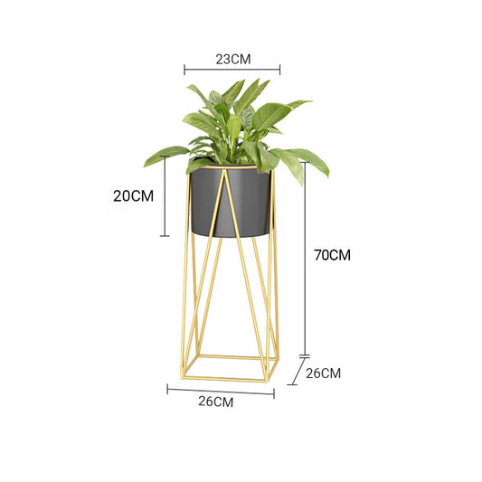 SOGA 4X 70cm Gold Metal Plant Stand with Black Flower Pot Holder Corner Shelving Rack Indoor Display