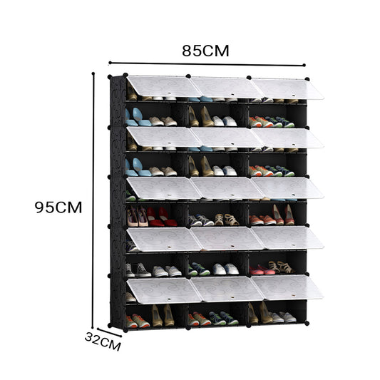 SOGA 10 Tier 3 Column Shoe Rack Organizer Sneaker Footwear Storage Stackable Stand Cabinet Portable Wardrobe with Cover