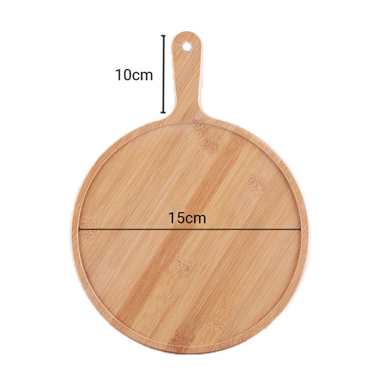 SOGA 2X 6 inch Blonde Round Premium Wooden Serving Tray Board Paddle with Handle Home Decor