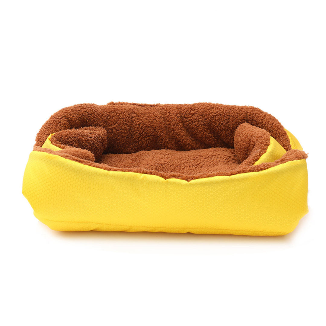 SOGA Yellow Dual-purpose Cushion Nest Cat Dog Bed Warm Plush Kennel Mat Pet Home Travel Essentials