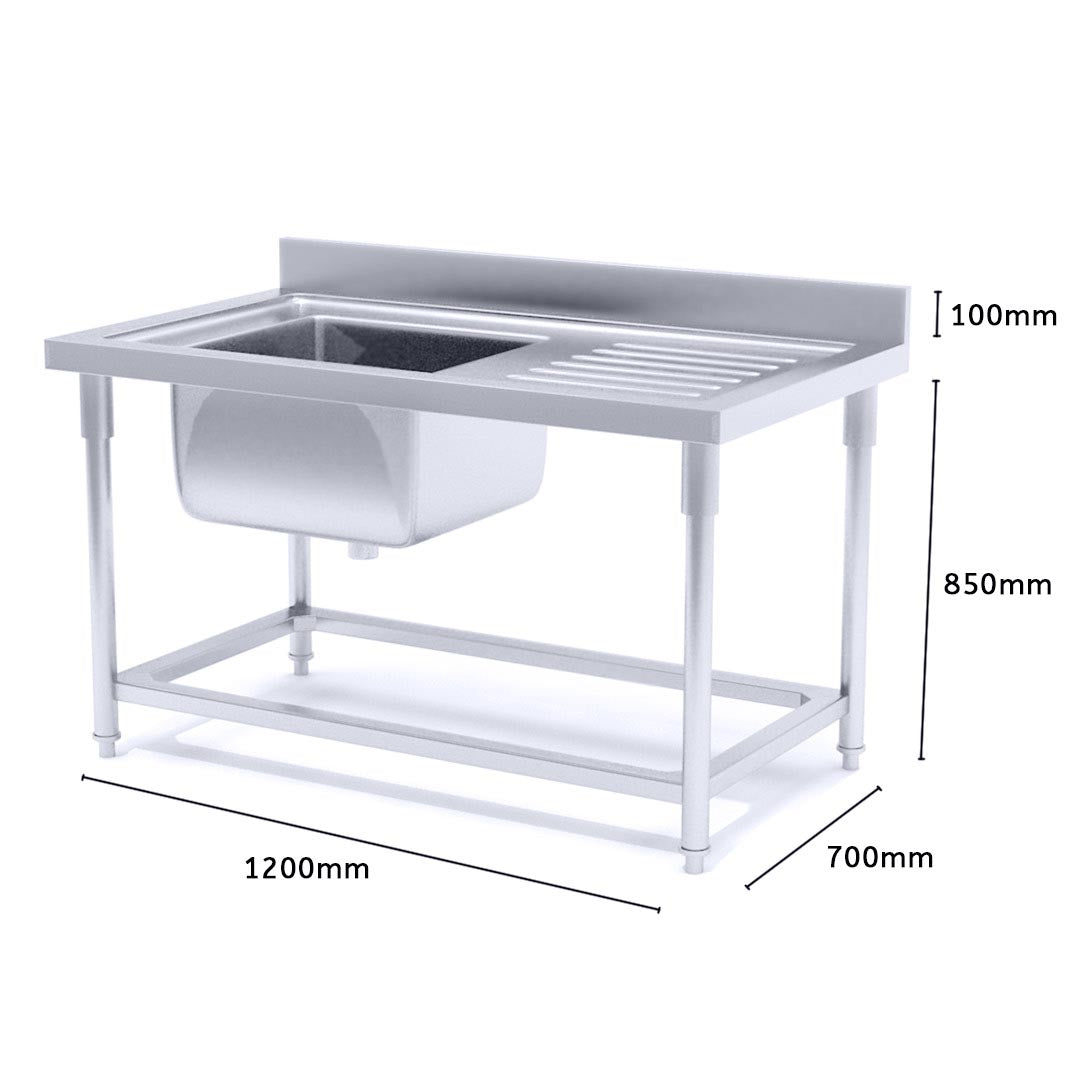SOGA Stainless Steel Work Bench Sink Commercial Restaurant Kitchen Food Prep 120*70*85cm