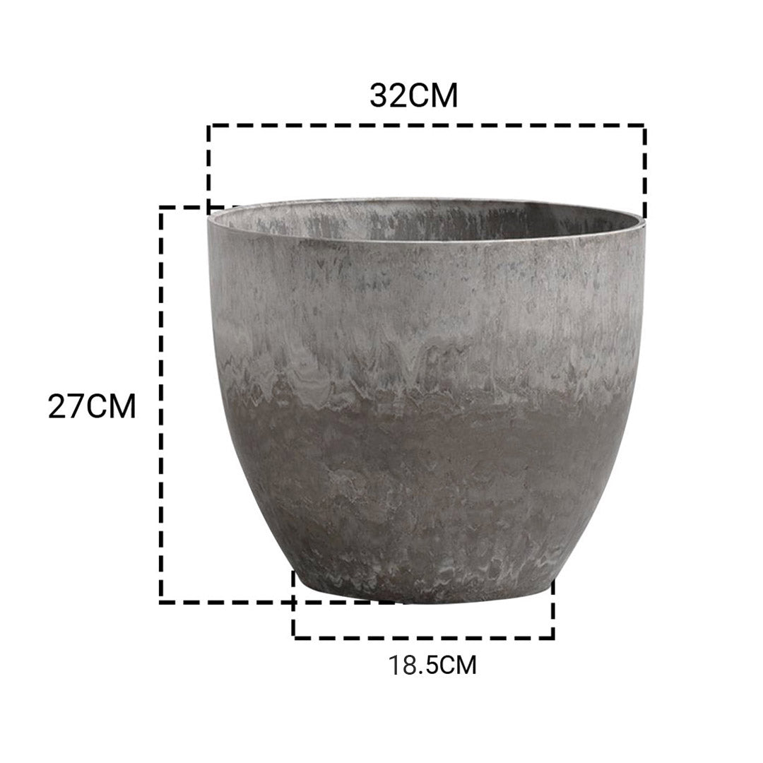 SOGA 2X 27cm Rock Grey Round Resin Plant Flower Pot in Cement Pattern Planter Cachepot for Indoor Home Office