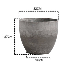 SOGA 2X 27cm Rock Grey Round Resin Plant Flower Pot in Cement Pattern Planter Cachepot for Indoor Home Office