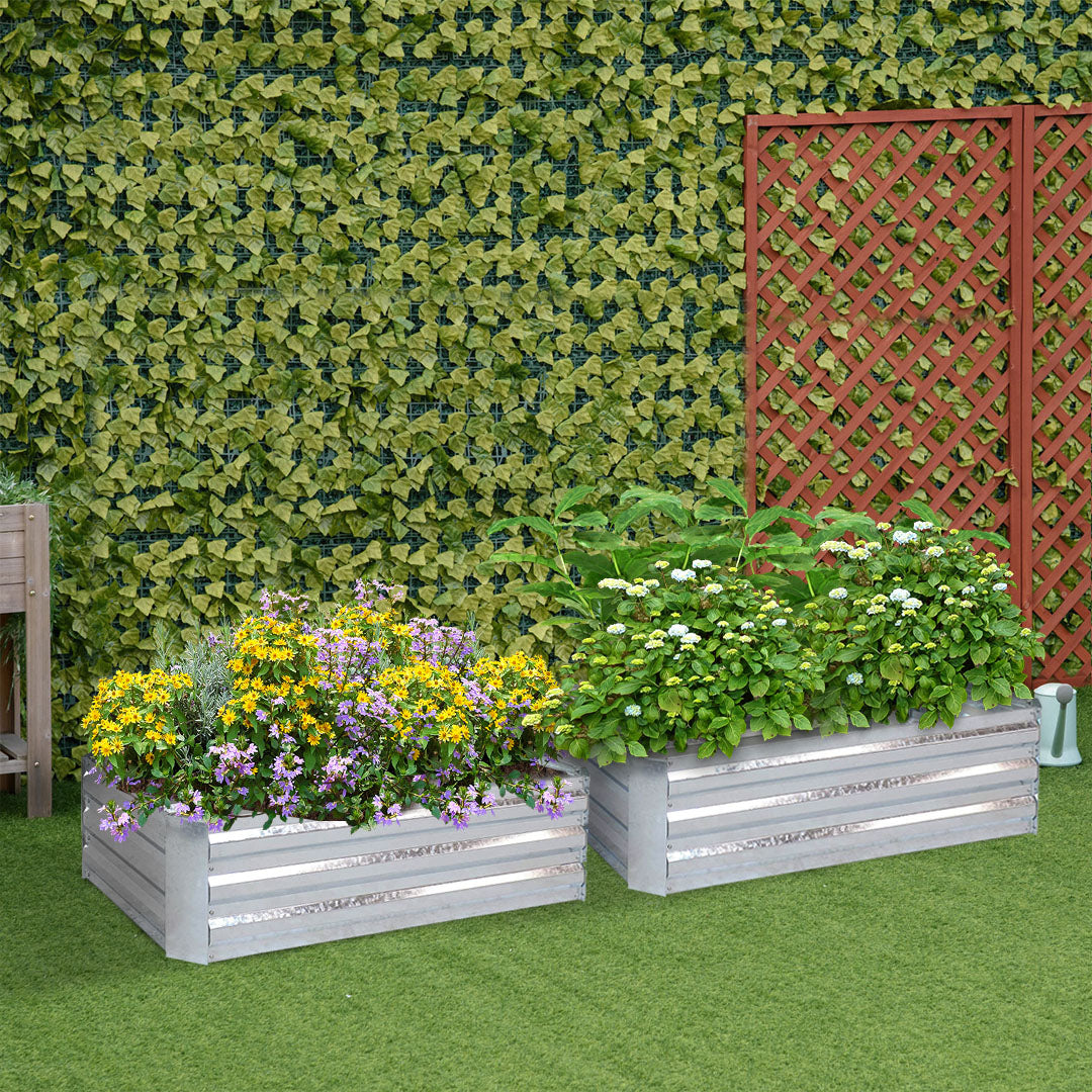 SOGA 2X 120cm Rectangle Galvanised Raised Garden Bed Vegetable Herb Flower Outdoor Planter Box