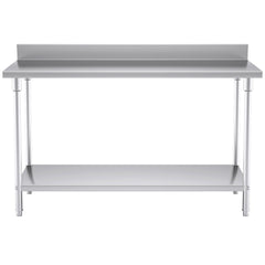 SOGA Commercial Catering Kitchen Stainless Steel Prep Work Bench Table with Back-splash 150*70*85cm