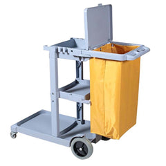 SOGA 3 Tier Multifunction Janitor Cleaning Waste Cart Trolley and Waterproof Bag with Lid