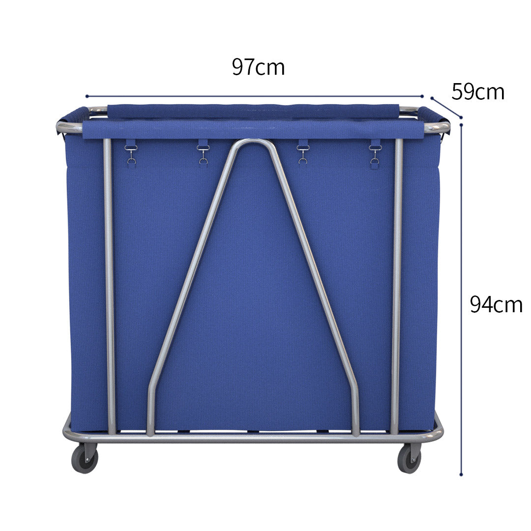 SOGA 2X Stainless Steel Commercial Large Soiled Linen Laundry Trolley Cart with Wheels Blue