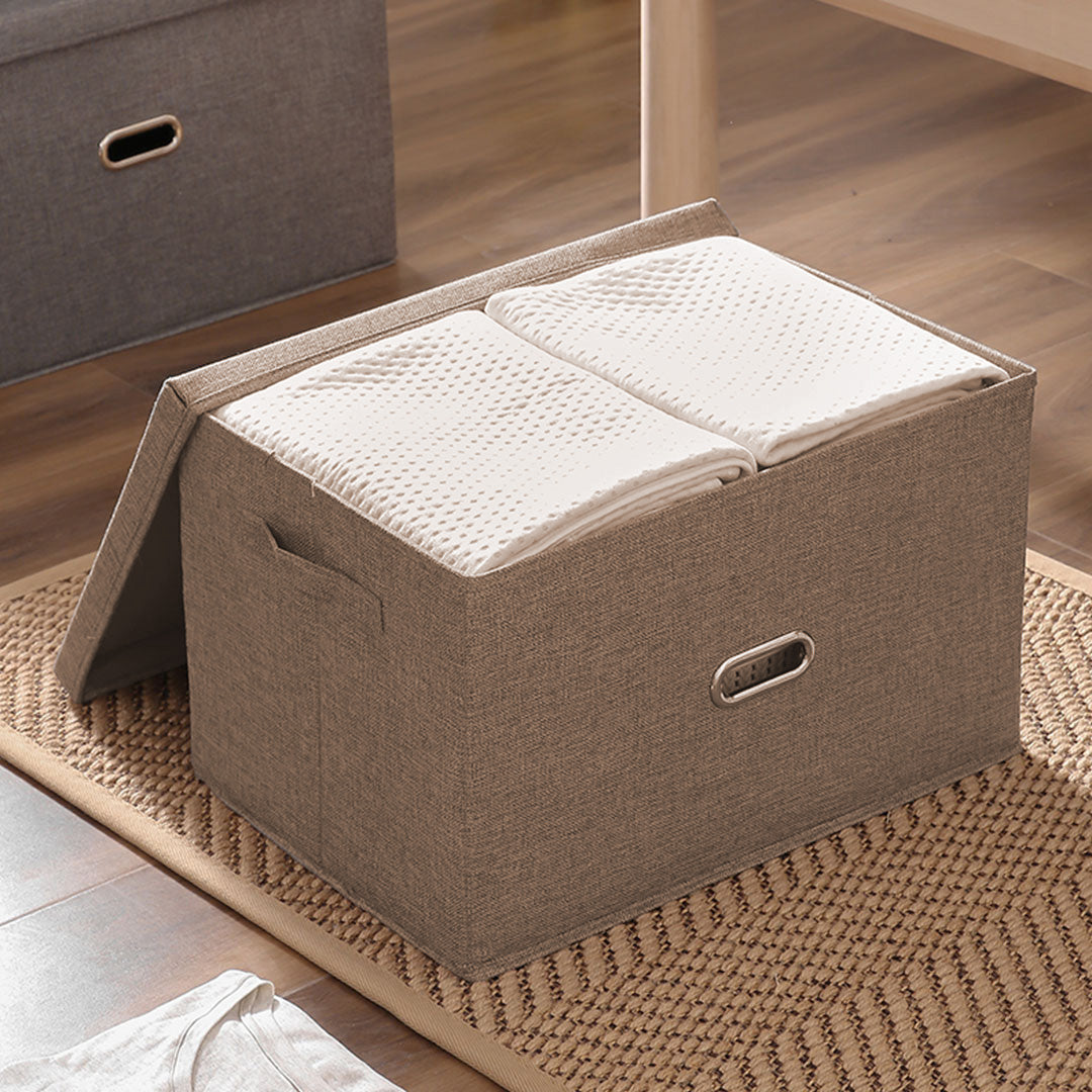 SOGA Coffee Large Foldable Canvas Storage Box Cube Clothes Basket Organiser Home Decorative Box