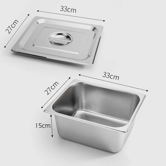 SOGA 2X Gastronorm GN Pan Full Size 1/2 GN Pan 15cm Deep Stainless Steel With Lid