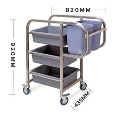 SOGA 3 Tier Food Trolley Food Waste Cart Five Buckets Kitchen Food Utility 82x43x92cm Square