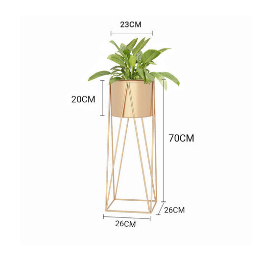 SOGA 70cm Gold Metal Plant Stand with Gold Flower Pot Holder Corner Shelving Rack Indoor Display