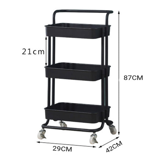 SOGA 3 Tier Steel Black Movable Kitchen Cart Multi-Functional Shelves Portable Storage Organizer with Wheels
