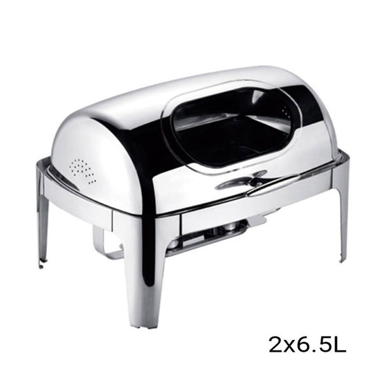 SOGA 4X 6.5L Stainless Steel Double Soup Tureen Bowl Station Roll Top Buffet Chafing Dish Catering Chafer Food Warmer Server
