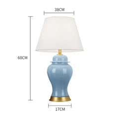 SOGA 2x Oval Ceramic Table Lamp with Gold Metal Base Desk Lamp Blue