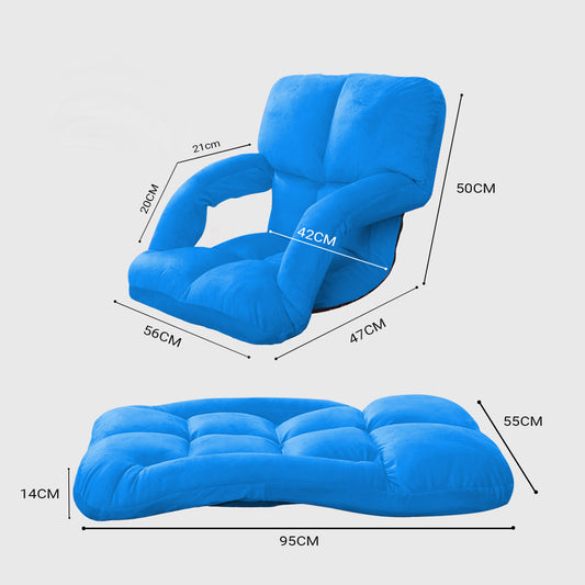 SOGA 4X Foldable Lounge Cushion Adjustable Floor Lazy Recliner Chair with Armrest Blue