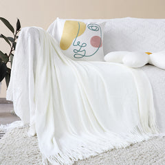 SOGA 2X White Acrylic Knitted Throw Blanket Solid Fringed Warm Cozy Woven Cover Couch Bed Sofa Home Decor