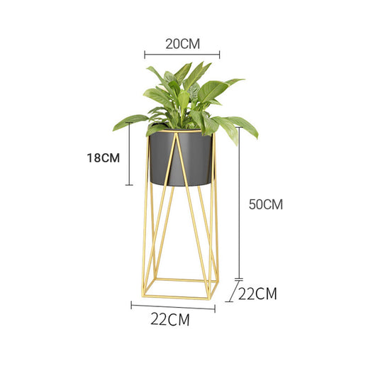 SOGA 2X 50cm Gold Metal Plant Stand with Black Flower Pot Holder Corner Shelving Rack Indoor Display