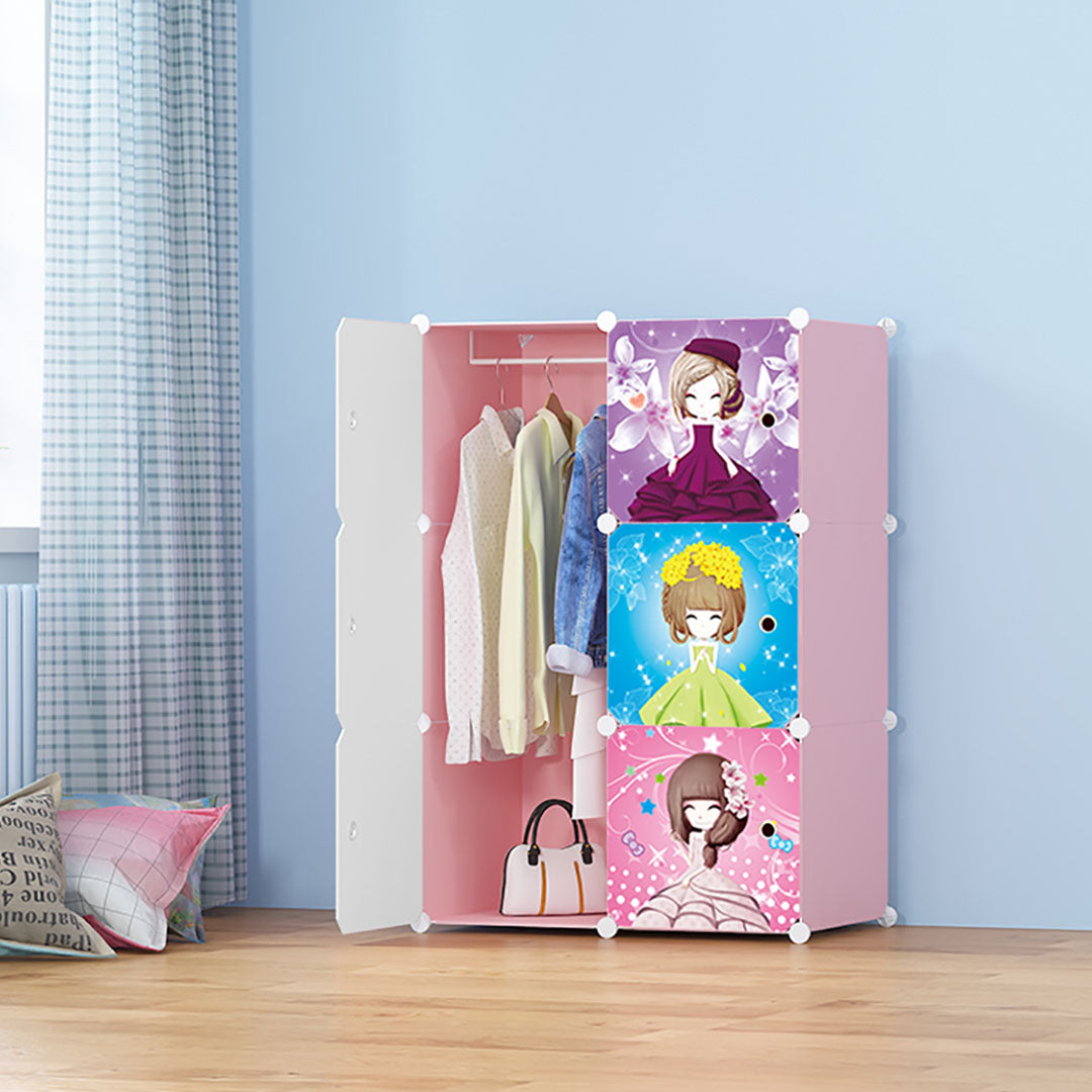 SOGA 6 Cubes Princess Design Portable Wardrobe Divide-Grid Modular Storage Organiser Foldable Closet