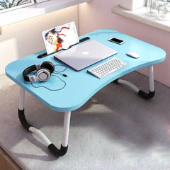 SOGA 2X Blue Portable Bed Table Adjustable Foldable Bed Sofa Study Table Laptop Mini Desk with Notebook Stand Card Slot Holder Home Decor
