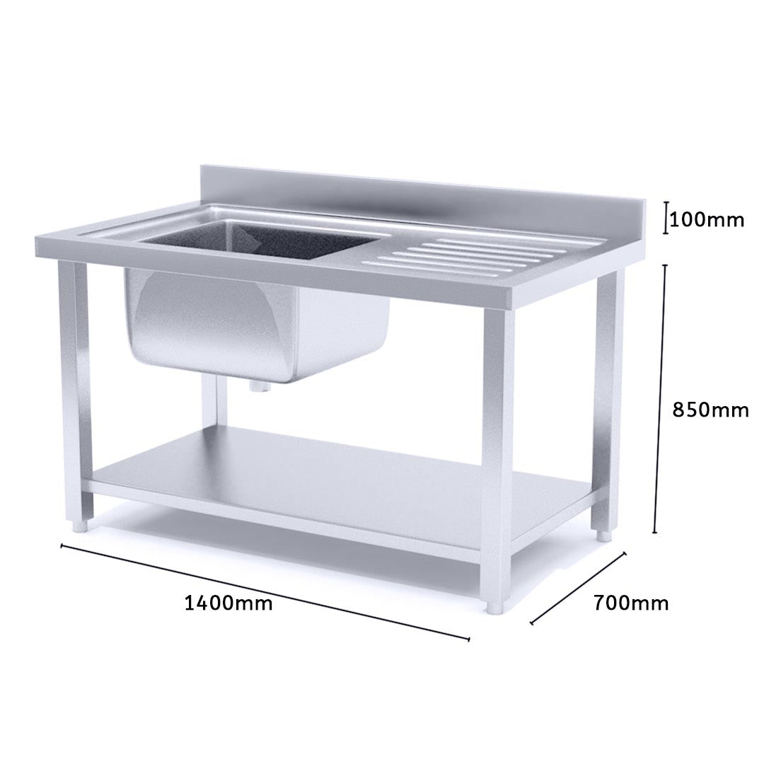 SOGA Stainless Steel Work Bench Sink Commercial Restaurant Kitchen Food Prep Table 140*70*85cm