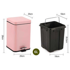 SOGA 2X Foot Pedal Stainless Steel Rubbish Recycling Garbage Waste Trash Bin Square 6L Pink
