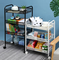 SOGA 2X 3 Tier Steel Black Bee Mesh Kitchen Cart Multi-Functional Shelves Portable Storage Organizer with Wheels