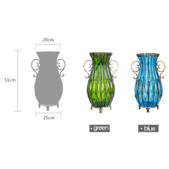 SOGA 51cm Blue Glass Tall Floor Vase with 12pcs Artificial Fake Flower Set