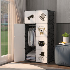 SOGA 8 Cubes Black Portable Wardrobe Divide-Grid Modular Storage Organiser Foldable Closet