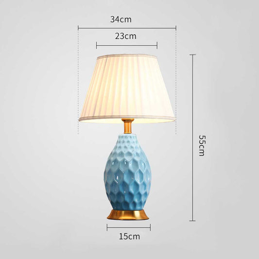 SOGA 2X Textured Ceramic Oval Table Lamp with Gold Metal Base Blue